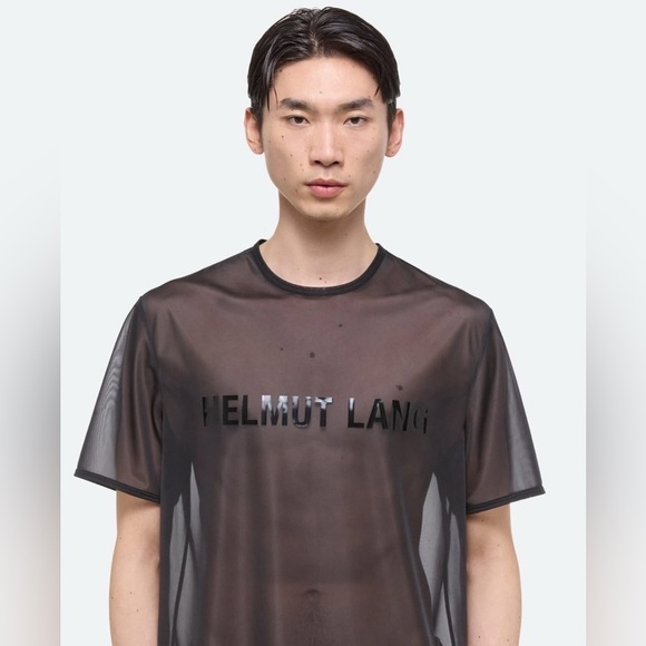 HELMUT LANG Unisex Short Sleeve Sheer Chiffon Logo Tee Size Medium NWT - Picture 8 of 11